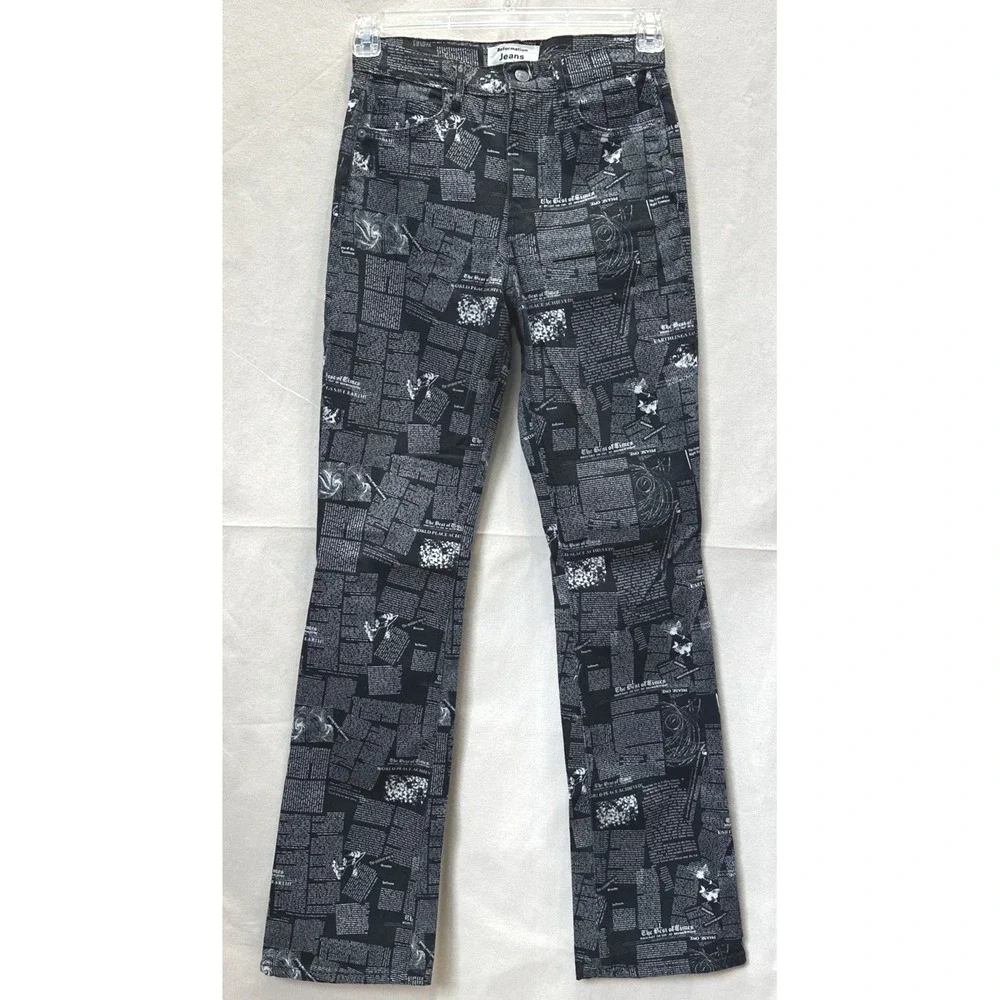Reformation Newspaper Print Peyton Zine High Rise Bootcut Jeans‎ Black Sz. 25